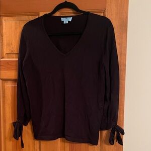 CeCe Deep black V-Neck Blouse with Tie Sleeves